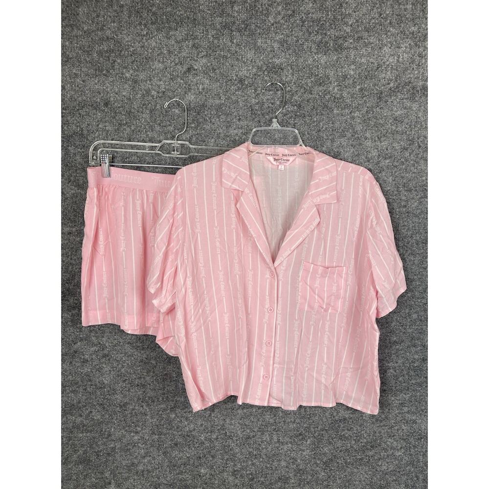 Juicy Couture Striped Short-Sleeve Notch Collar Shirt and Shorts Pajama Large - Picture 1 of 11
